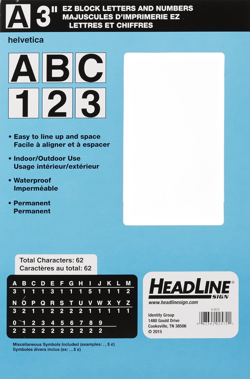 Headline Sign 2572 Stick-On EZ Block Letters and Numbers, Black on White, 3-Inch, Made in USA - Image 1